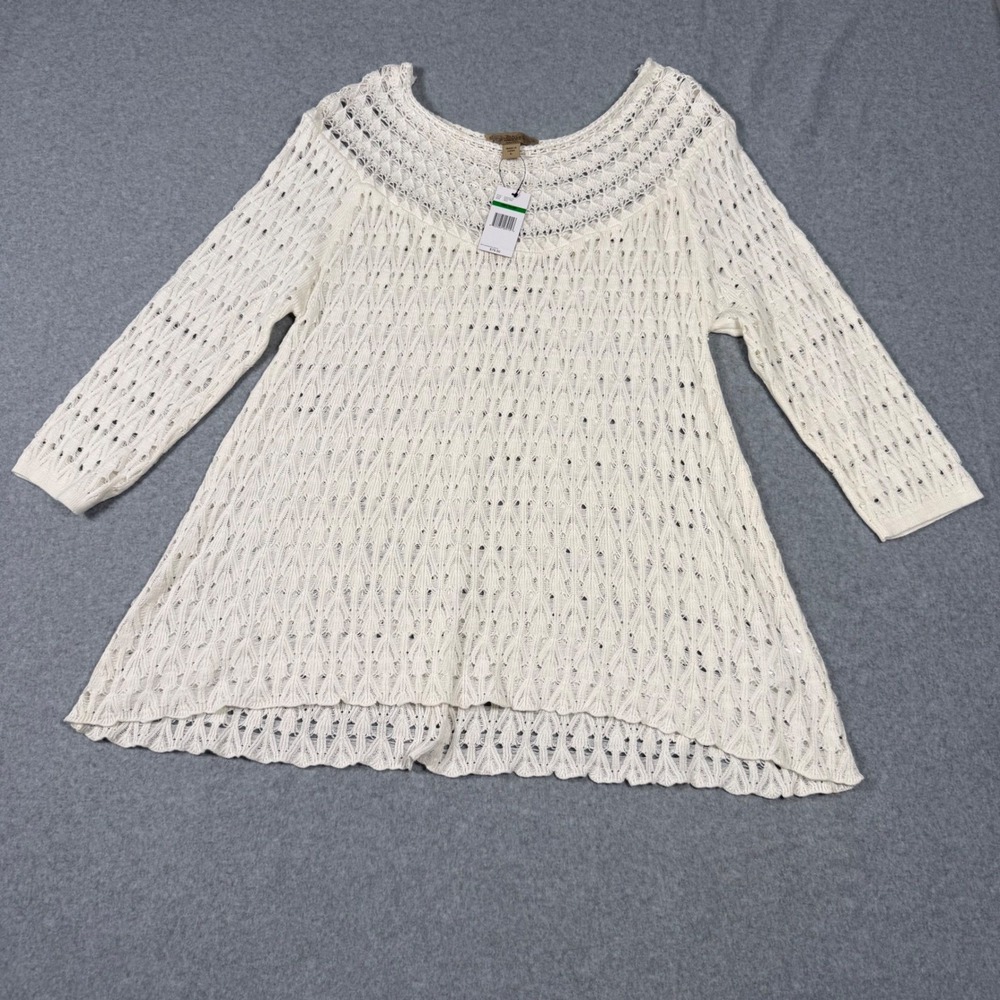 Vintage America Melia White Cotton Boho Festival Knit Top Womens Large